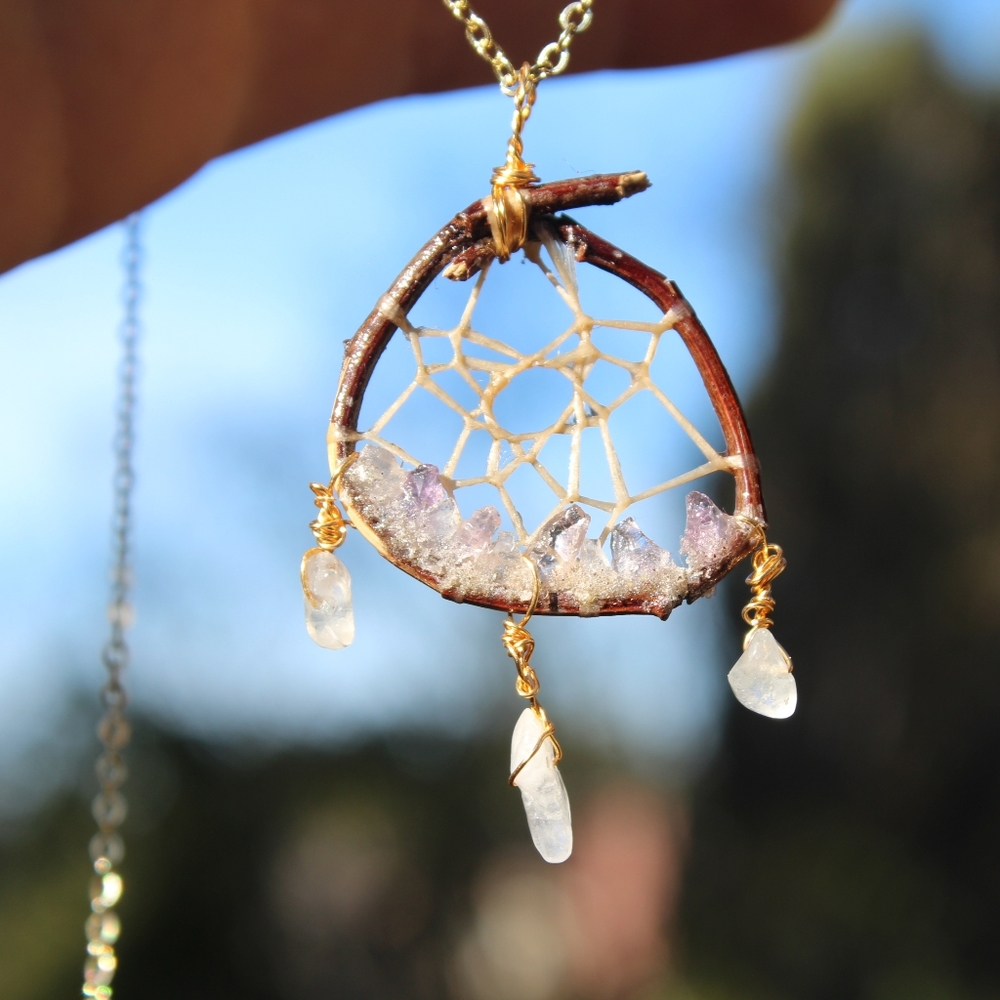 Amethyst and quartz Dreamcatcher Necklace